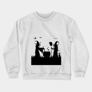 Funny and scary halloween witches cat and bats Crewneck Sweatshirt